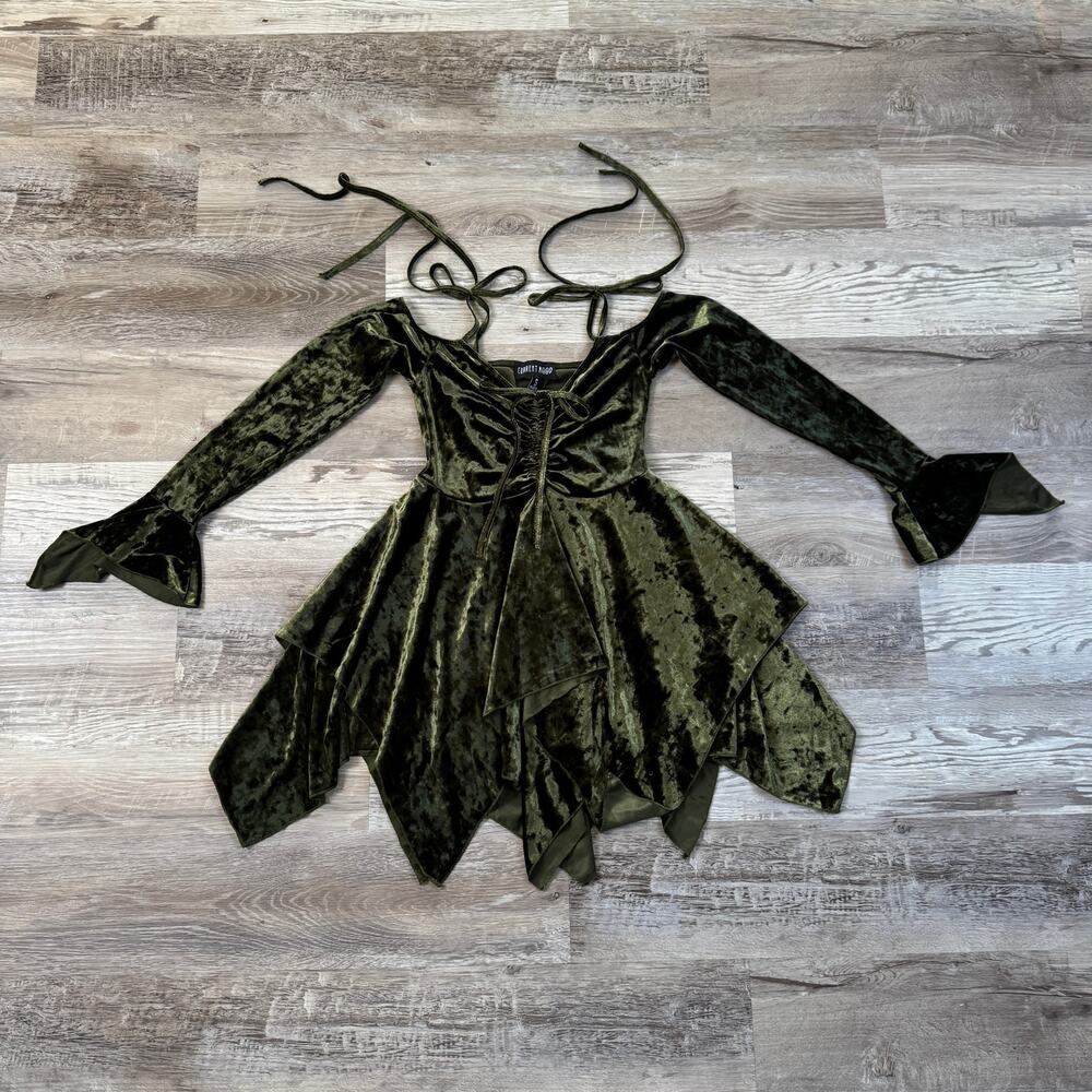 NWT Current Mood F Is For Fairies Olive Velvet Mini Dress Fairycore Goth S